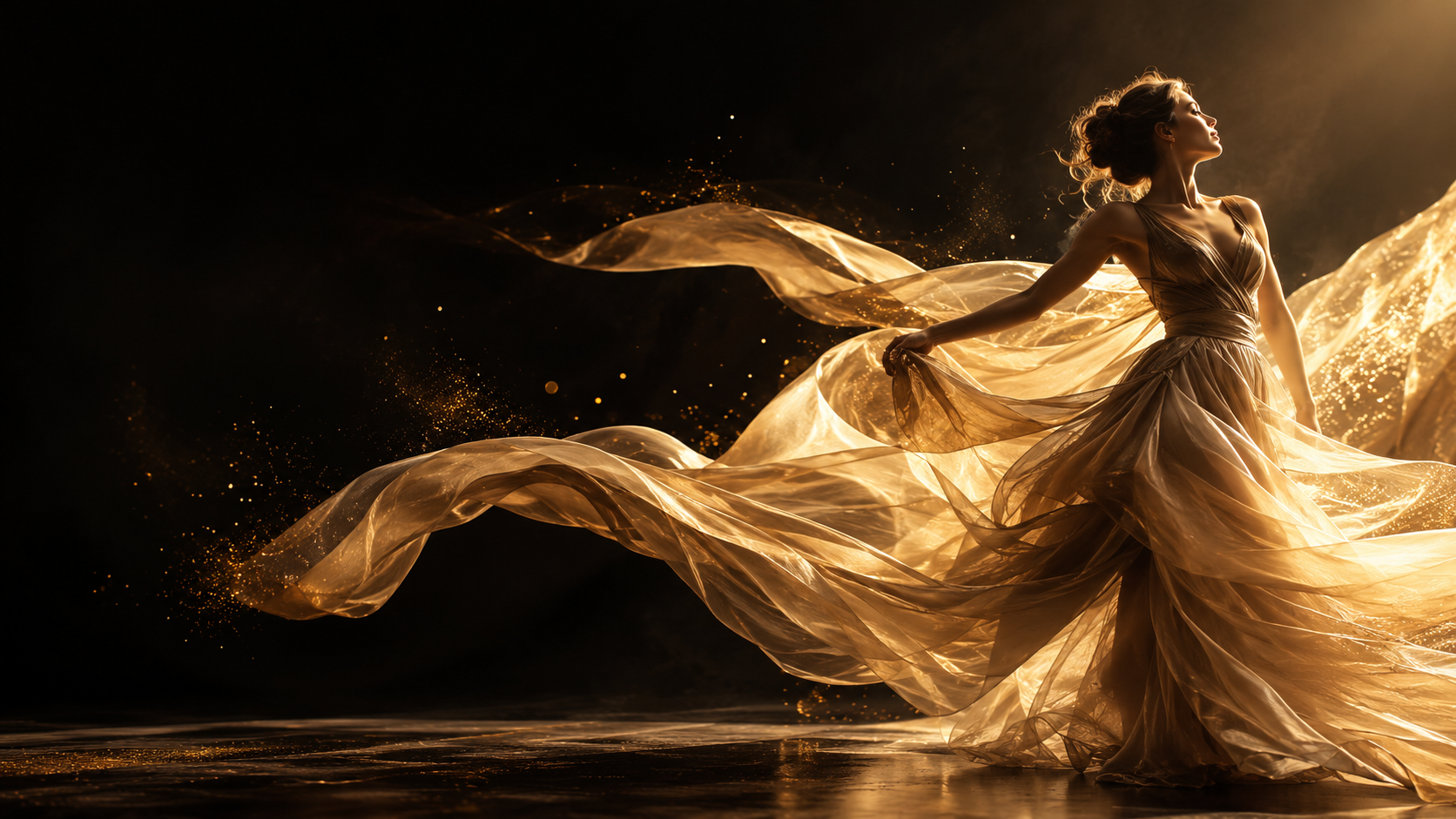 Danseuse aux voiles dorés, signature visuelle du Studio Éclat